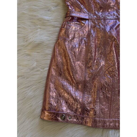 Versace x Dua Lipa New Rock Millennium Laminated Leather Mini Dress Pink 44 - Picture 3 of 14